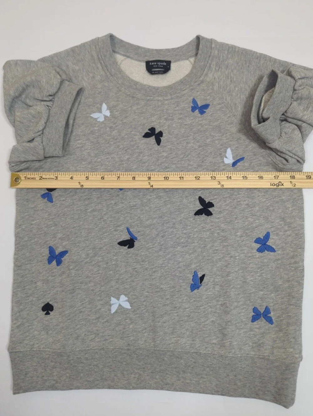 Kate Spade Embroidered Butterfly Short Puff Sleeve Sweatshirt